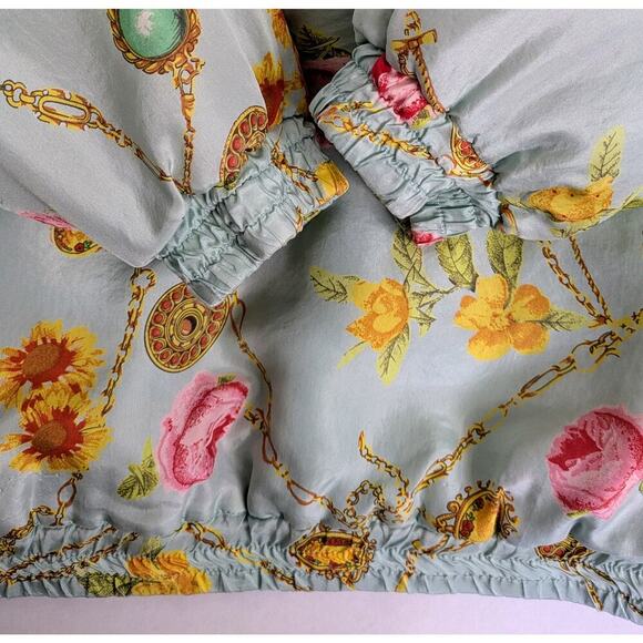 Vtg 90s Avon Style Floral Chain Print Silk Track Jacket Windbreaker Pastel Retro - Picture 6 of 14